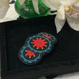 Handcrafted Beaded Barrette - Red and Black
